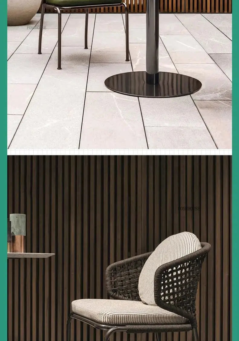 Dossiers européens chaises de jardin pour cour Protection solaire meubles d'extérieur en rotin creux meubles de Patio simples pour balcon