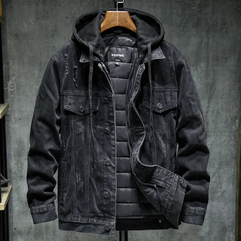 Veste en denim homme WTHINLEE – Hiver, capuche et doublure chaude