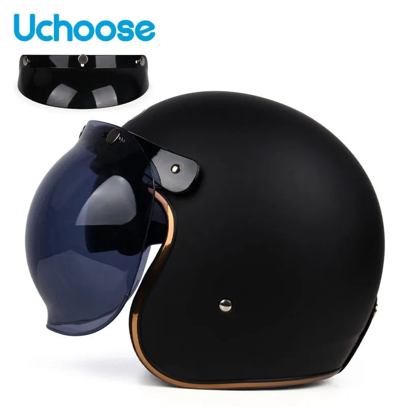Casque de Moto Rétro Certifié DOT pour Homme, Protection à Visage Ouvert à 73 °, Accessoires pour Harley