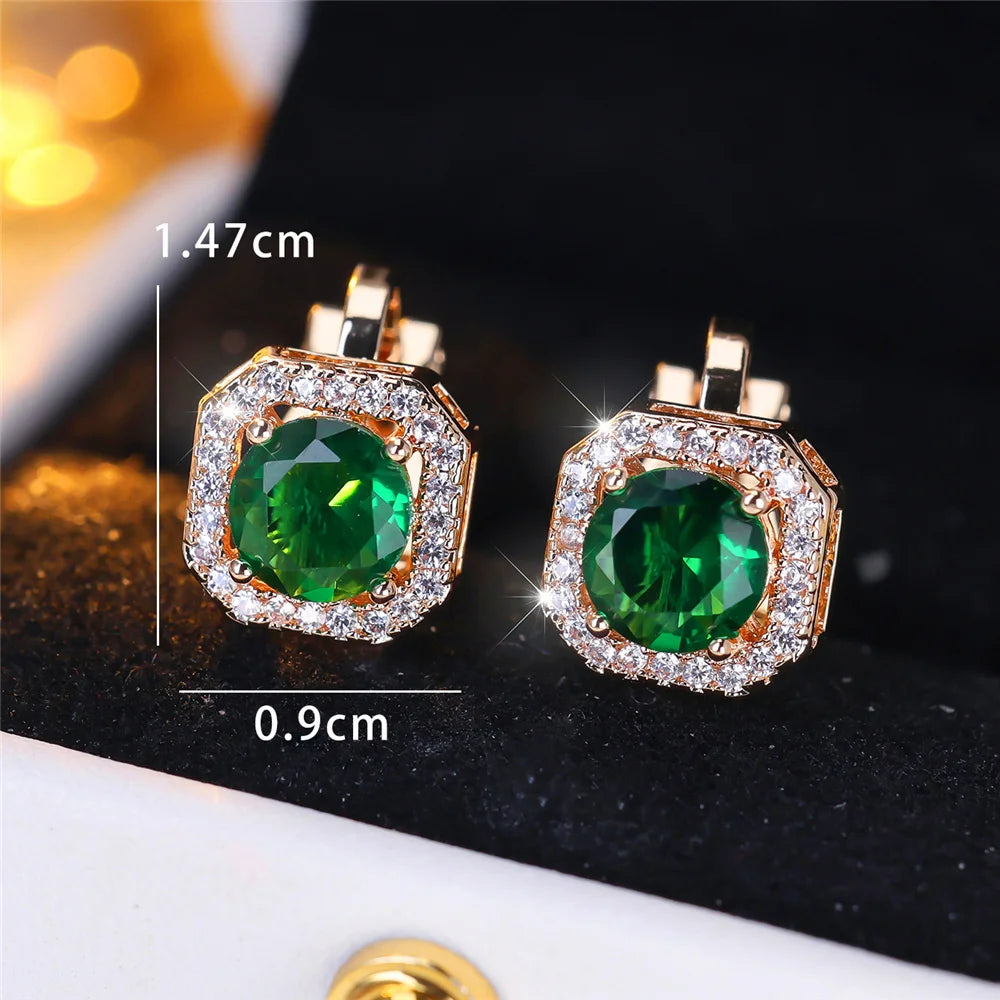 Boucles d'oreilles clip rondes en pierre de cristal pour femmes, bijoux simples, cadeaux de mode, or rose, argent, document blanc, vert, bleu