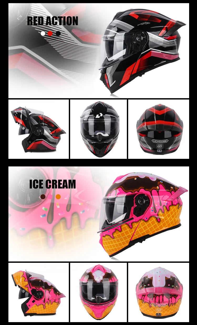 Uchoose-d'expériences intégraux approuvés DOT pour hommes et femmes, équipement de protection contre les collisions, casque rabattable pour moto, double pare-soleil