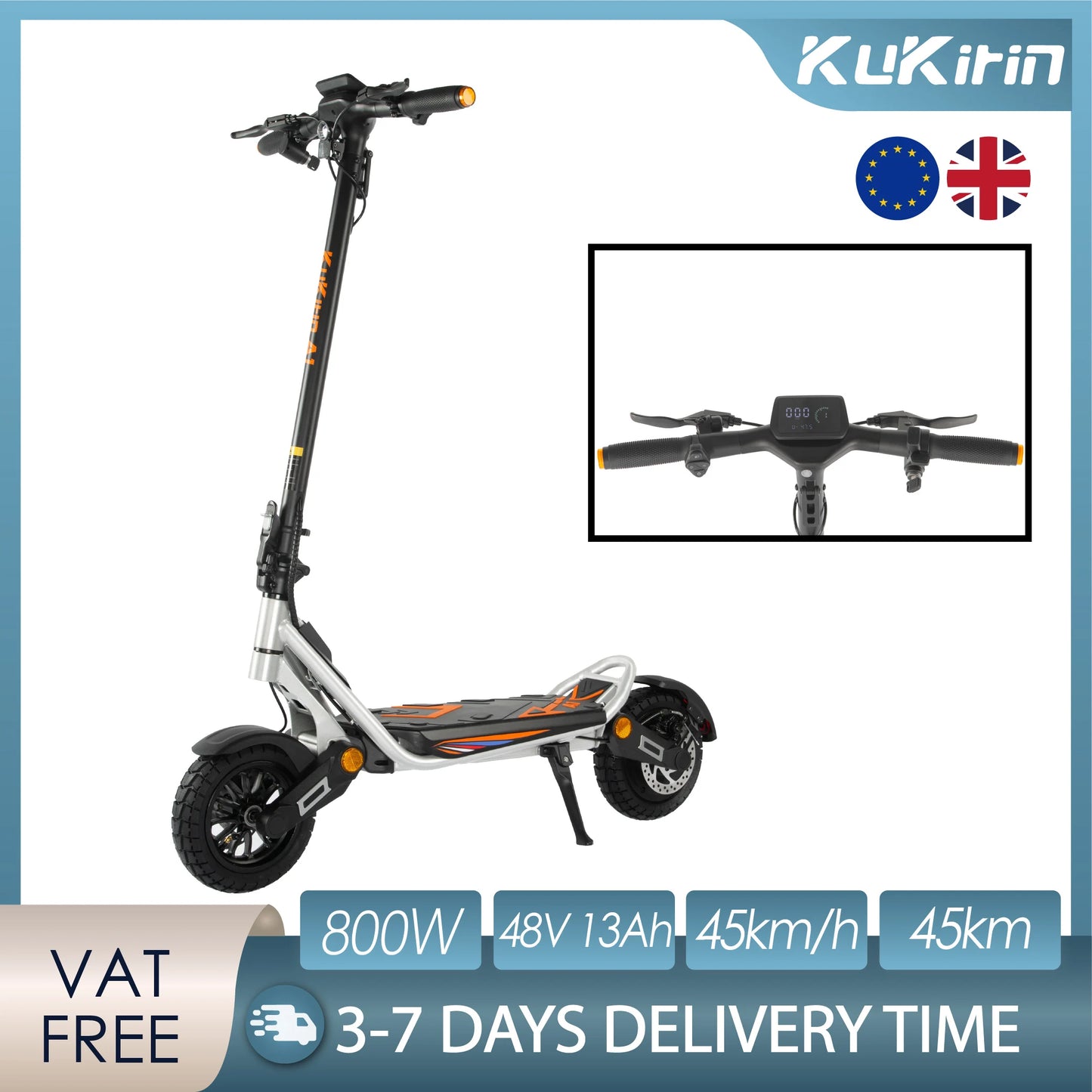 Kukirin A1 Scooter électrique du entrepôt de l'UE, moteur 800 W, batterie 48 V 13 Ah, pneus 10", vitesse maximale 45 km/h, gamme 45 km E-Scooter