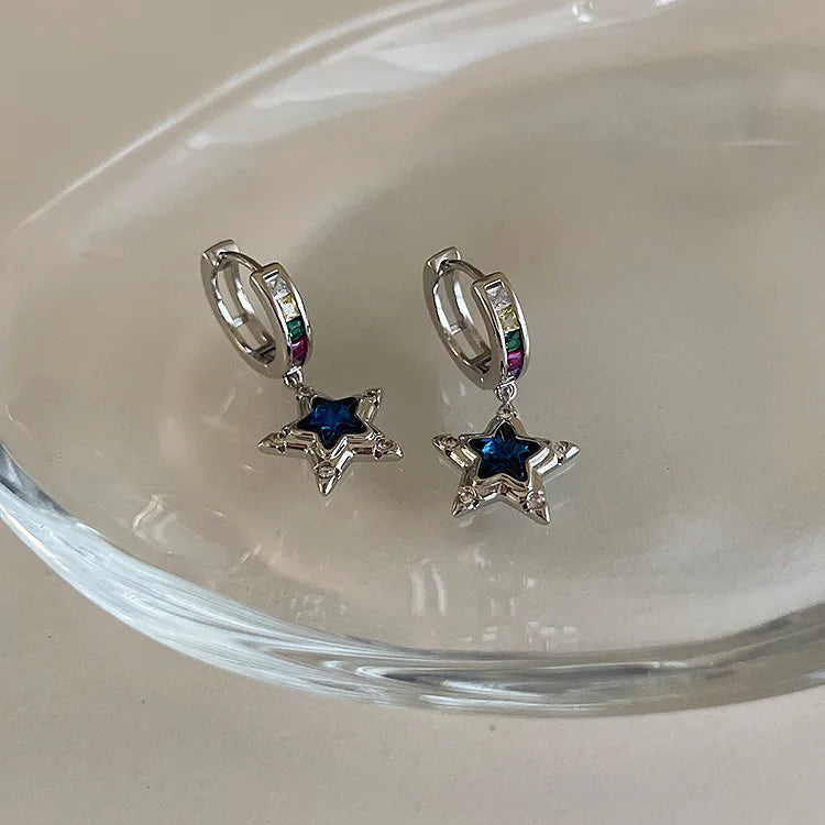 Boucles d'oreilles créoles étoile en argent Sterling 925, tempérament Simple incrusté de Zircon pour femmes, accessoires de bijoux de mariage