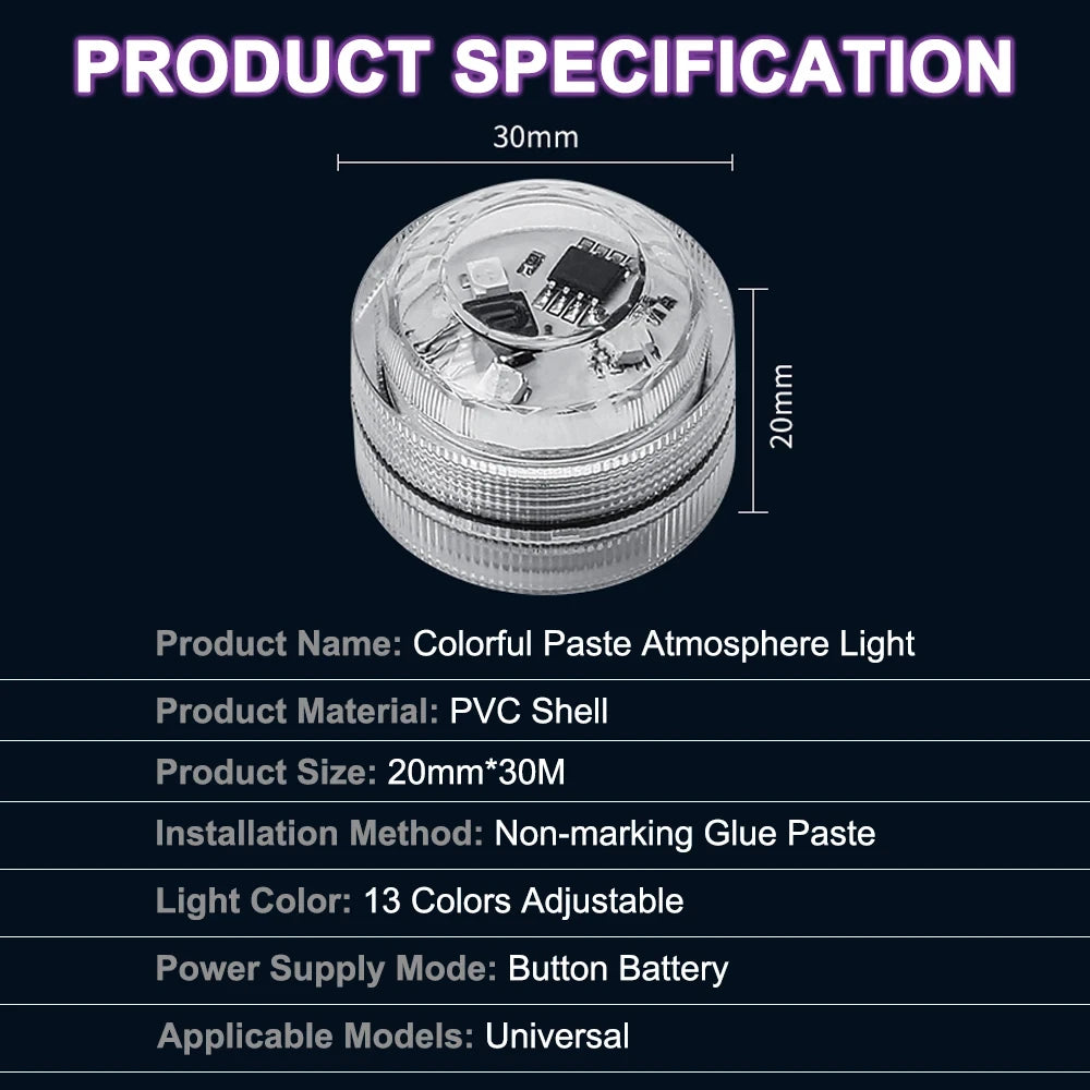 Lumière ambiante LED sans fil pour intérieur de voiture, décoration télécommandée, toit automatique, lampe avec batterie colorée, escales au pied