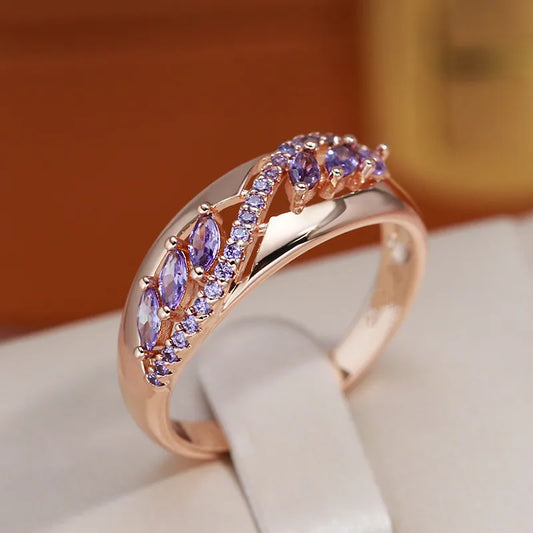 Bague de fiançailles en pierre de Zircon violet pour femmes, mignon, Vintage, couleur or Rose, bijoux de mariage pour femmes