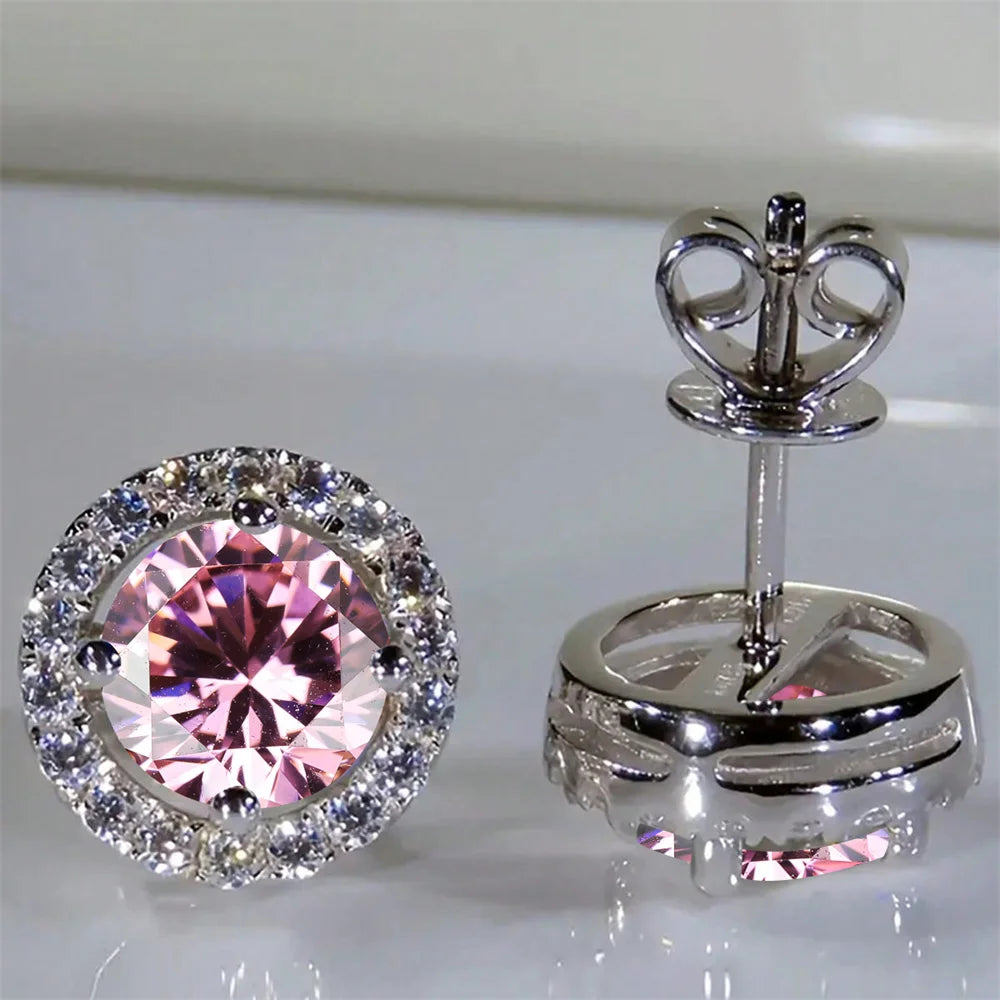 Boucles d'oreilles classiques en pierre ronde à quatre griffes pour femmes, cristal arc-en-ciel, Zircon multicolore, couleur argent, bijoux de fiançailles
