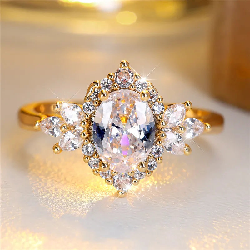 Bague de Fiançailles en Or Jaune et Blanc pour Femme, Bijoux de Luxe, Cadeau pour Mariée