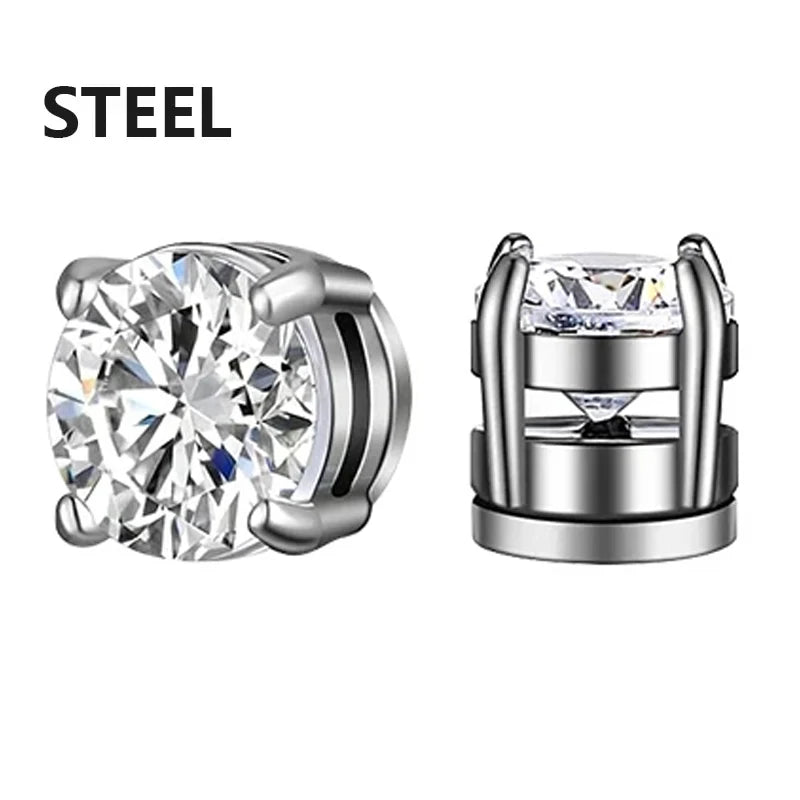 Boucles d'oreilles à tige magnétique en acier inoxydable pour hommes et femmes, ensemble de boucles d'oreilles à clip non ichi, aimant CZ blanc unisexe, cadeau de bijoux, 1 paire