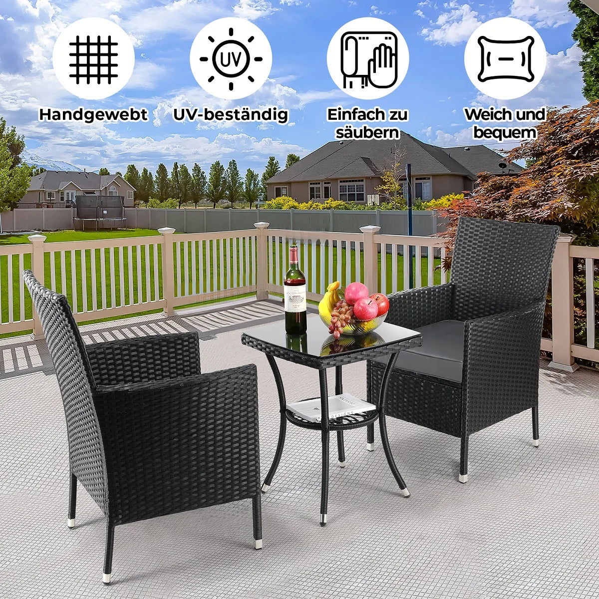 WUNICEF-Ensemble de canapé et bistrot de conversation en rotin, meubles d'extérieur, baume de jardin, table basse et 2 chaises, 3 pièces