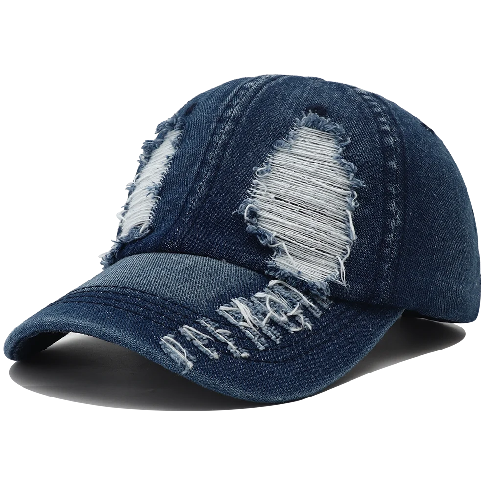 Casquette Baseball Denim Déchirée Unisexe Snapback Hip Hop Streetwear Protection Solaire 2024