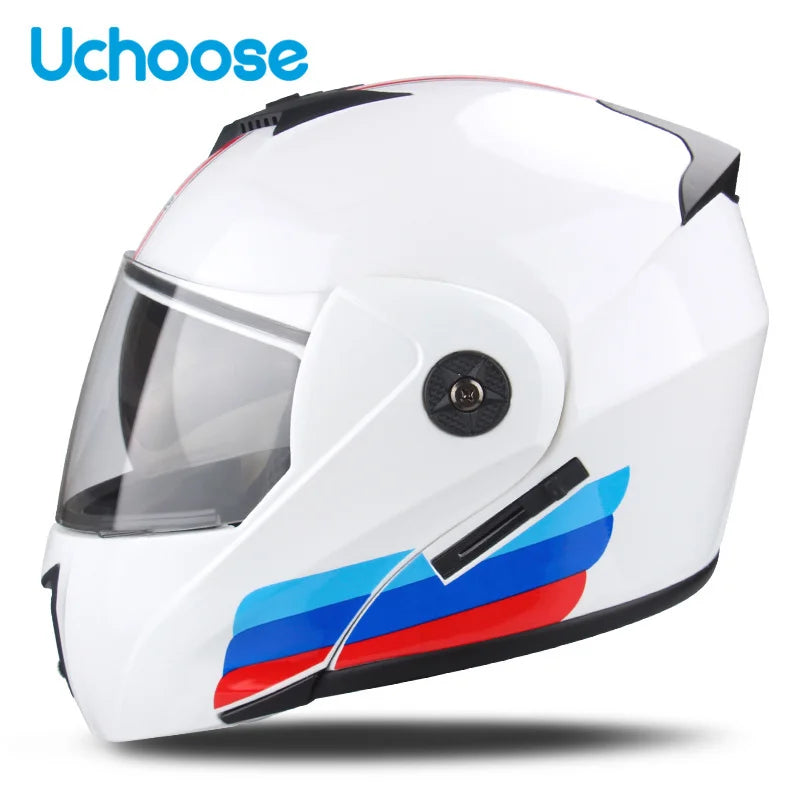 Uchoose Casque à Section transversale Double lentille Certification DOT Casque de moto de sécurité Casque à rabat modulaire Casque unisexe avec visière