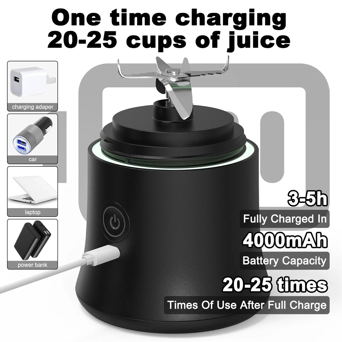 Blender Portable 600 ml – 6 Lames Inox & Recharge USB-C