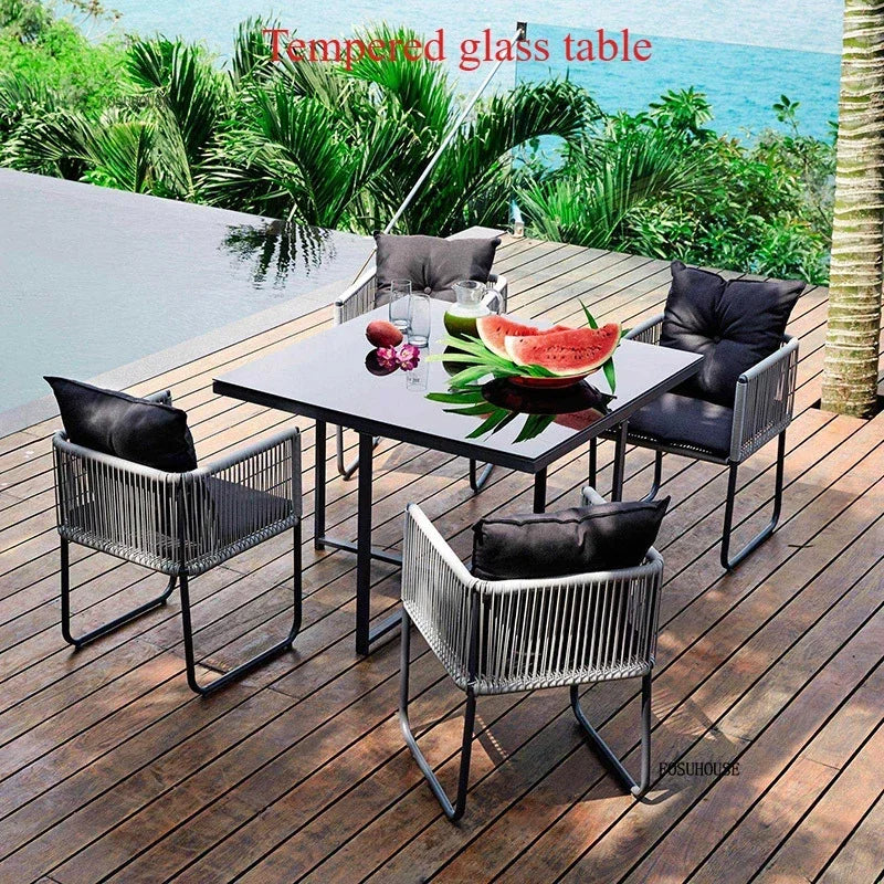 Ensembles de Table et de chaises d'extérieur en rotin PE, Table et chaise de loisirs pour cour, ensemble de meubles de jardin, balcon, meubles de Villa de jardin BB