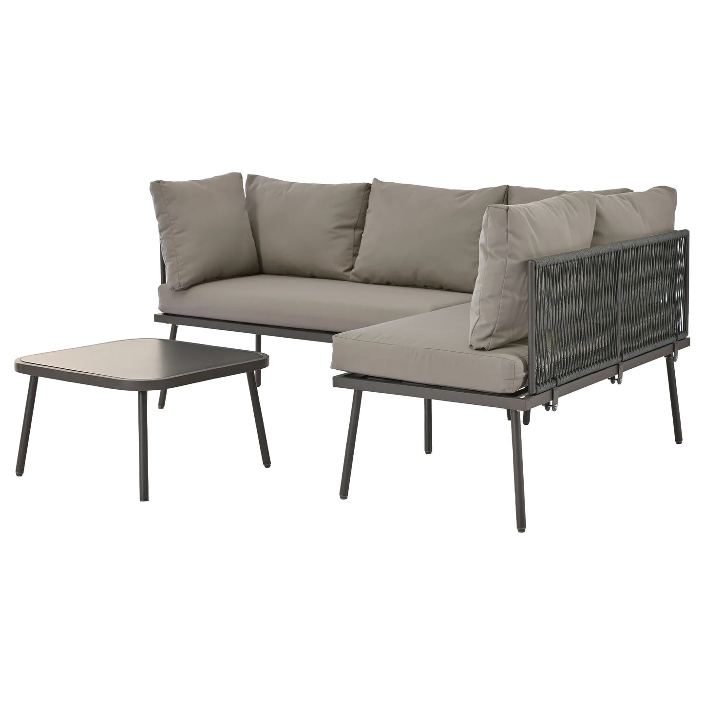 Canapé d'angle extérieur résistant aux intempéries, mobilier de patio extérieur, dormez 8, avec 2 tables et 4 sièges d'amour, coussins inclus