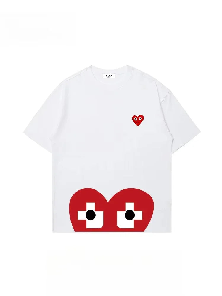 T-shirt femme été coton – Ample, imprimé amour, manches courtes, col rond tendance 2025