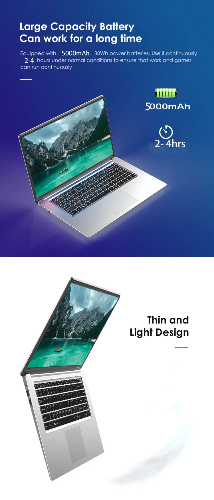 Ordinateur portable Molosuper 14" Windows 10 4Go RAM 64Go, Intel Celeron, Wi-Fi, Bluetooth