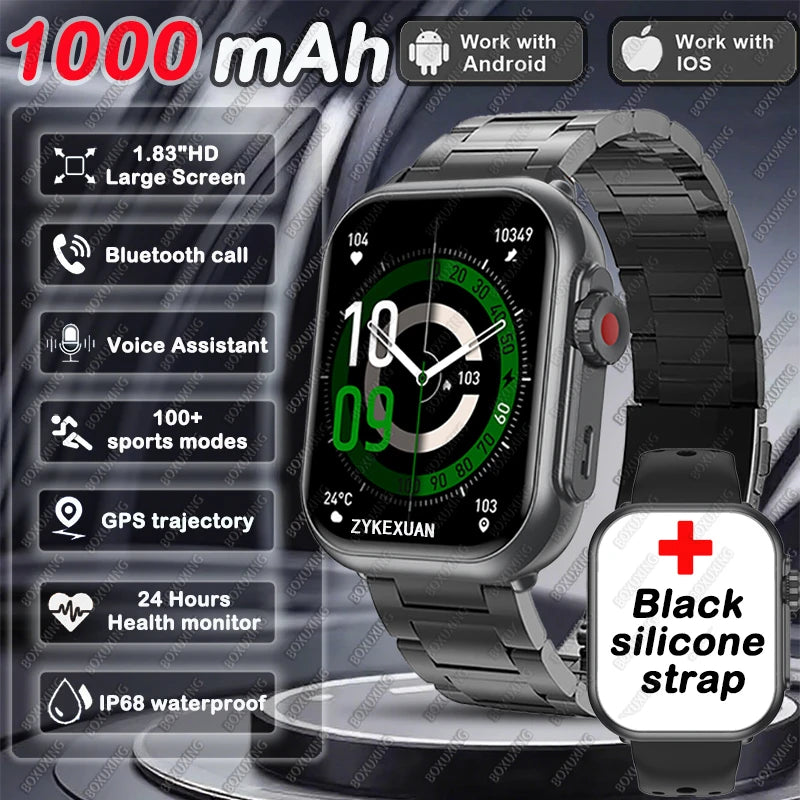Montre Intelligente BOXUXING 2025 – Écran 1,85", Santé et Sport, Assistant Vocal