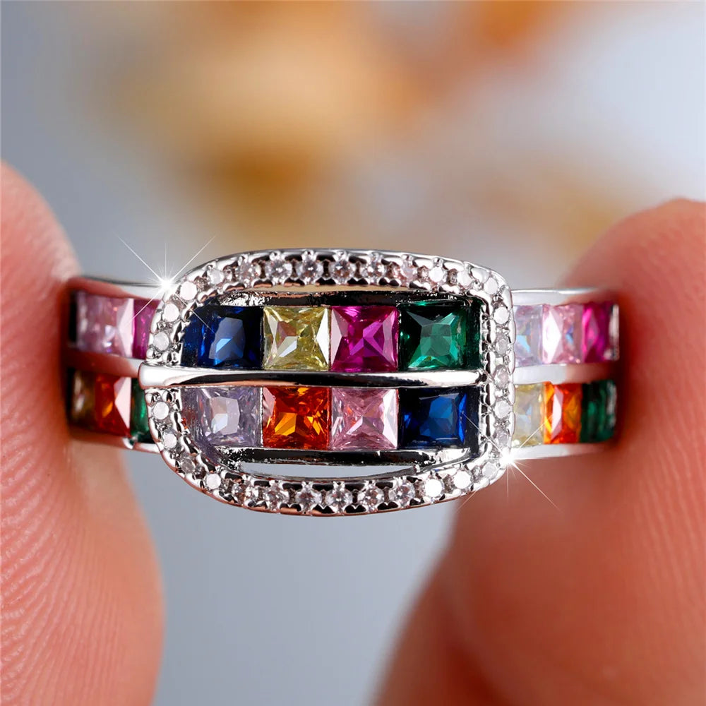 Bague de Luxe en Forme de Petit Arc-en-Ciel pour Femme, Bijou Vintage en Argent pour Patients de Mariage