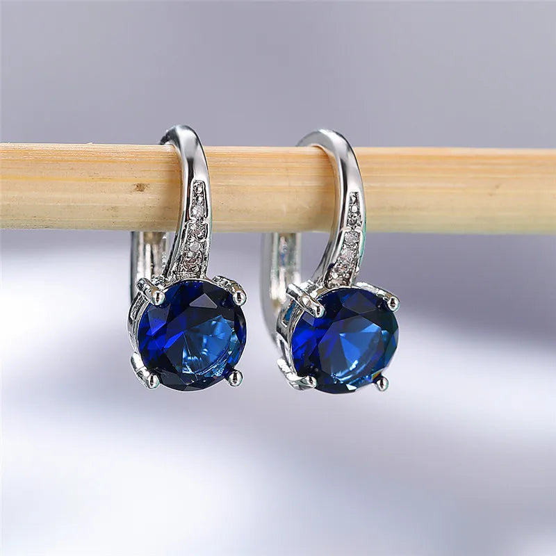 Boucles d'oreilles rondes en pierre blanche pour femmes, bijoux de mariage, cristal, classique, argent, document, femme, luxe