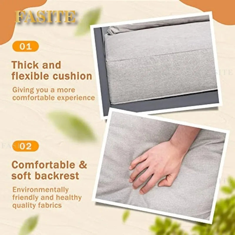 Ensemble de Conversation de salon de Patio, meubles 4 pièces, accoudoir et plateau de Table en bois massif, coussin imperméable épais Anti-chute, Beige