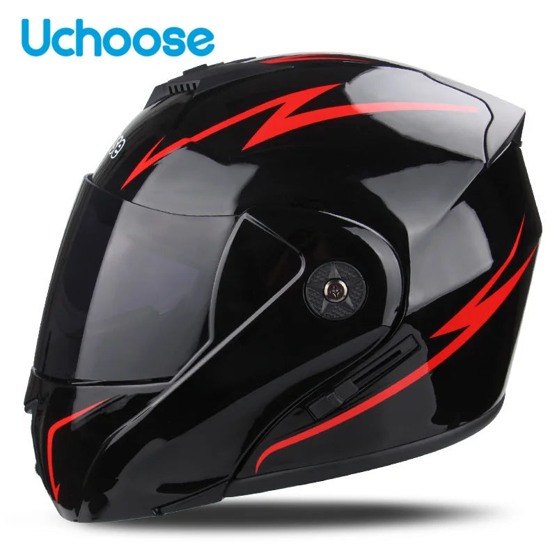 Uchoose Casque à Section transversale Double lentille Certification DOT Casque de moto de sécurité Casque à rabat modulaire Casque unisexe avec visière