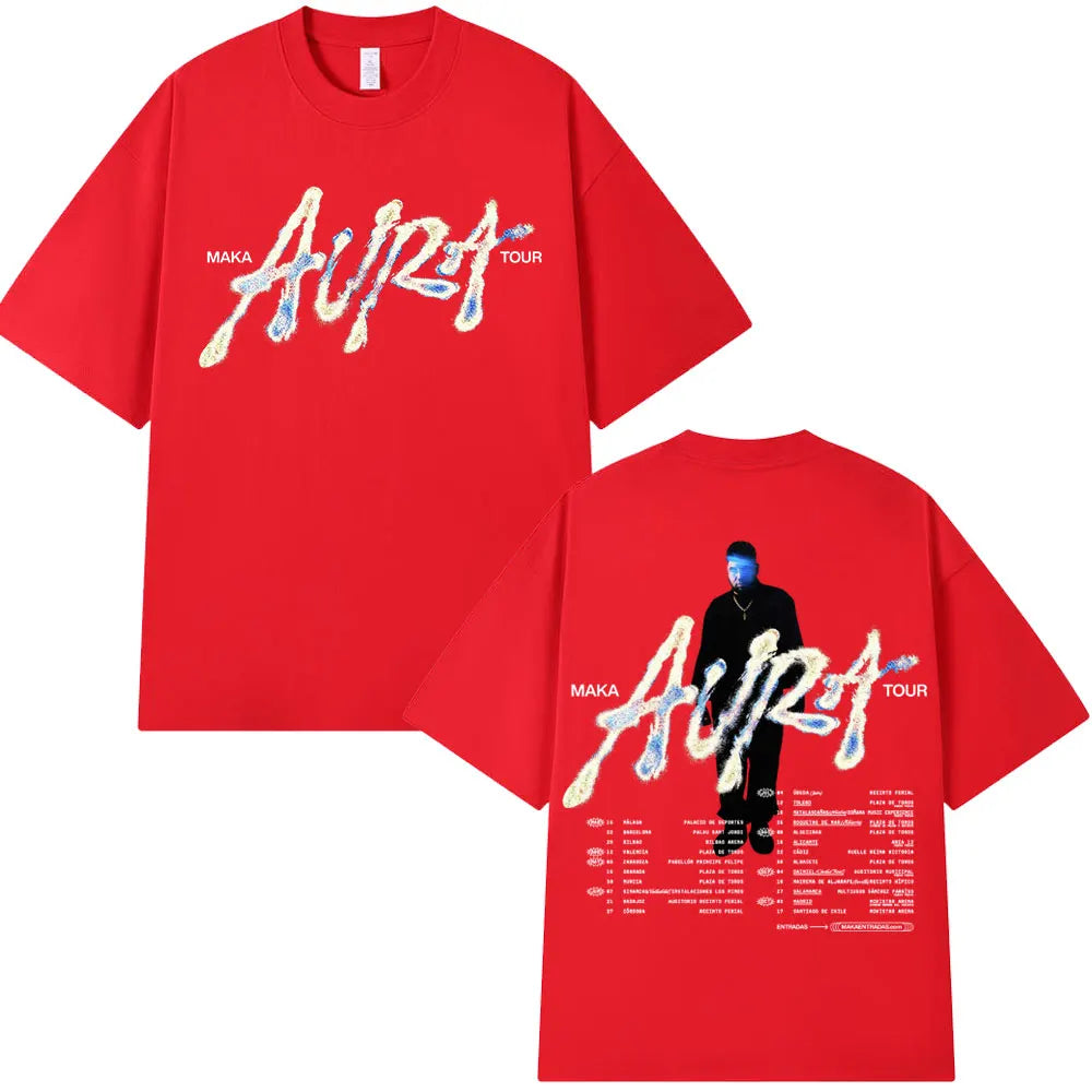 Rappeur Maka 2025 Aura Tour Merch T-shirts hommes femmes mode Vintage T-shirt décontracté coton col rond manches courtes T-shirt Streetwear