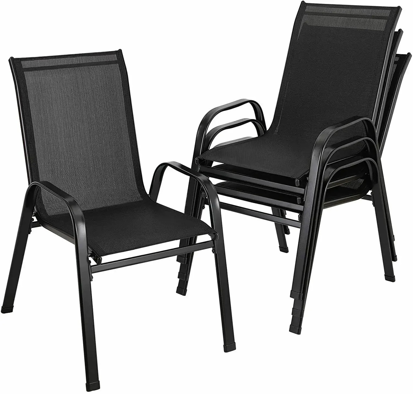 4 pièces chaises de jardin acier-fer + tissu Casseline pliant dossier haut chaise de balcon chaise de Camping sièges extérieurs groupe noir