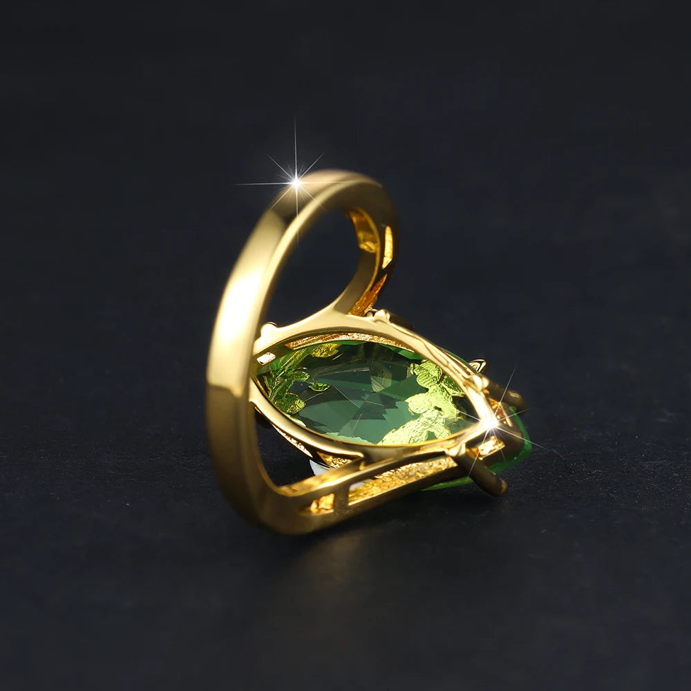 Bagues libellule en pierre vert Olive pour femmes, coupe Marquise, grand œil de cheval, couleur or, Zircon, bandes de mariage, bague de Cocktail, bijoux CZ