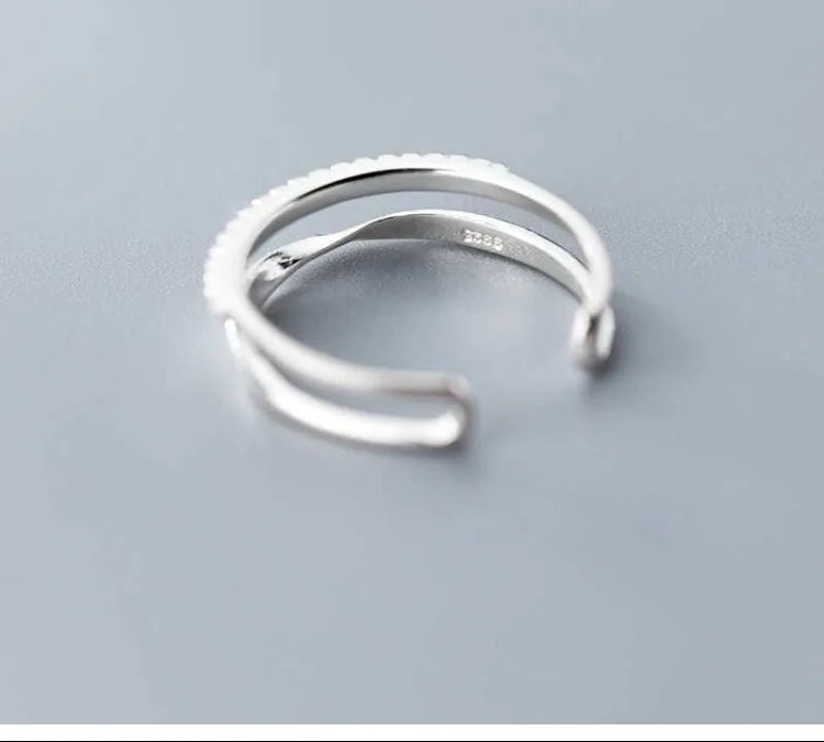 Bague en argent Sterling 925 en zircon Double géométrie pour femmes, bijoux, anneau ouvert réglable pour fête, cadeau d'anniversaire