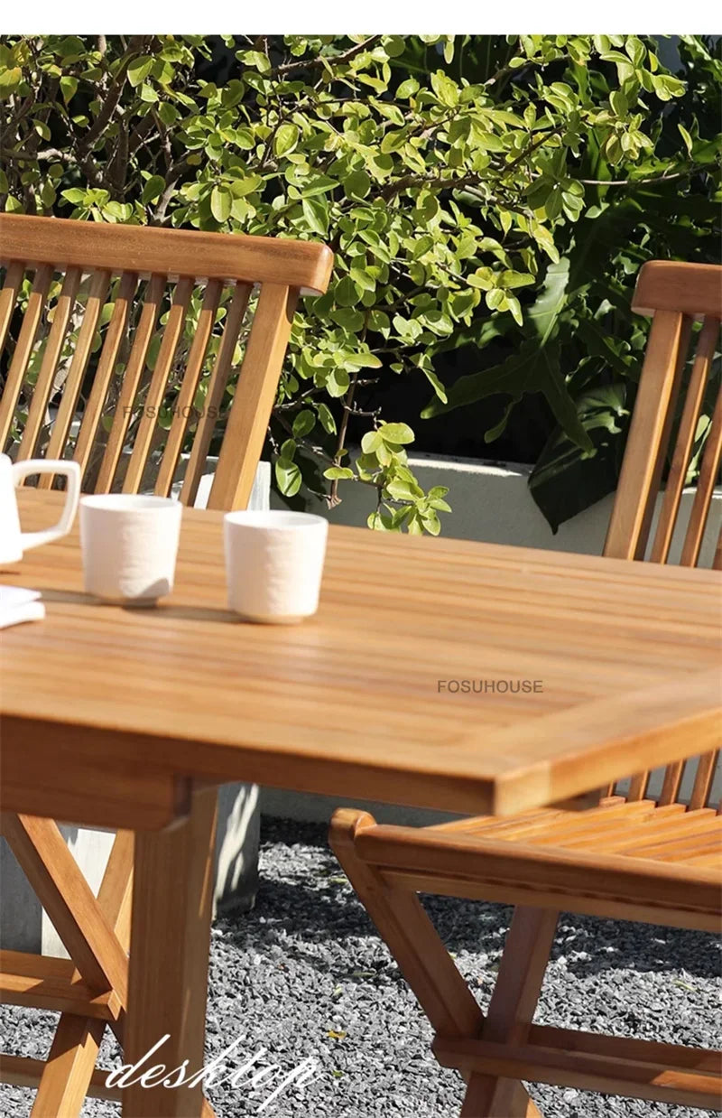 Meubles de Patio en plein air en teck nordique, ensemble d'extérieur, meubles de jardin de Villa, Table et chaises pliantes de loisirs, mobilier d'extérieur