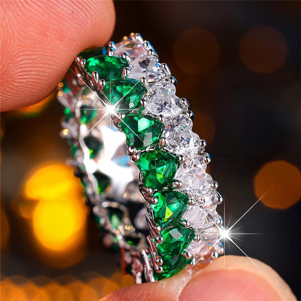 Bague de Luxe en Forme de Cœur pour Femme, Blanc, Vert, Rouge, Vintage, en Argent, pour Document de Mariage, pour Patients