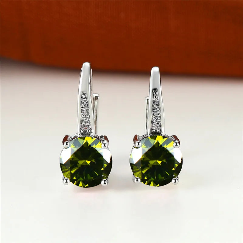 Boucles d'oreilles rondes en pierre blanche pour femmes, bijoux de mariage, cristal, classique, argent, document, femme, luxe