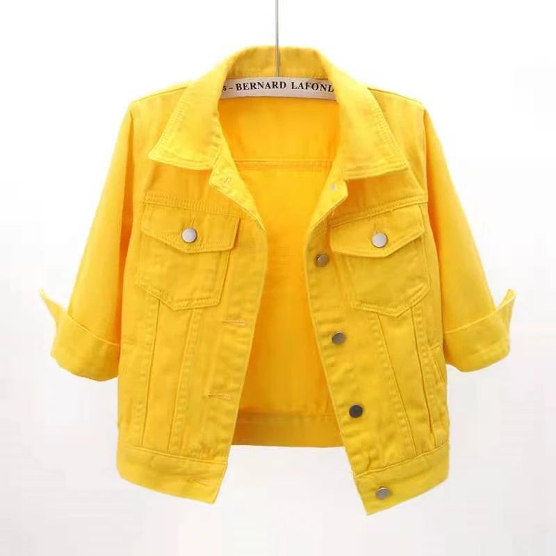 Veste en Jean pour femmes, hauts de couleur rose, couleur unie, courte, multicolore