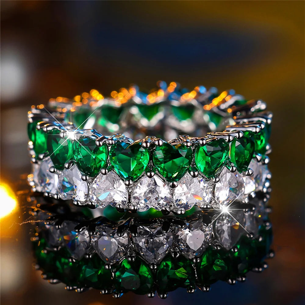 Bague de Luxe en Forme de Cœur pour Femme, Blanc, Vert, Rouge, Vintage, en Argent, pour Document de Mariage, pour Patients