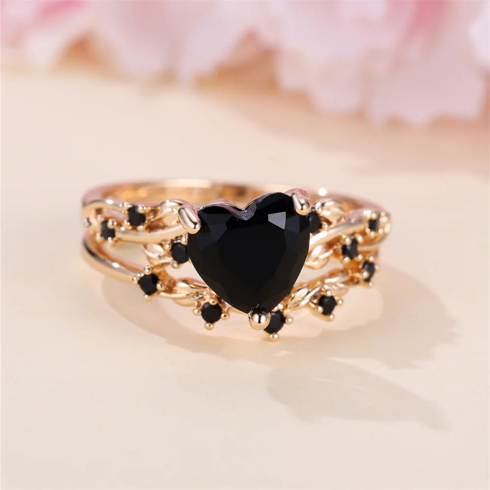 Ensemble de bagues en forme de cœur pour femmes, bleu Royal, vert, noir, rouge, couleur or Rose, Zircon blanc, bandes de mariage, bijoux pour la fête des mères