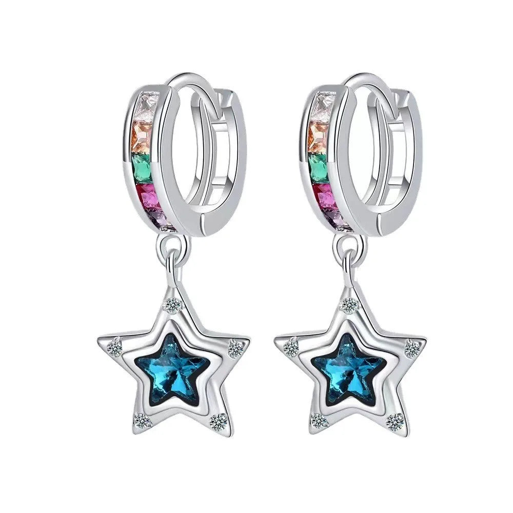 Boucles d'oreilles créoles étoile en argent Sterling 925, tempérament Simple incrusté de Zircon pour femmes, accessoires de bijoux de mariage