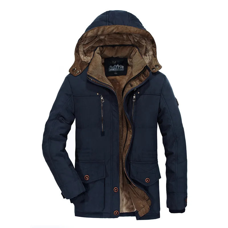 Bonne qualité mâle Fit manteaux d'hiver multi-poches Cargo vestes hommes longs manteaux d'hiver doudoune à capuche décontracté chaud Parkas 7XL