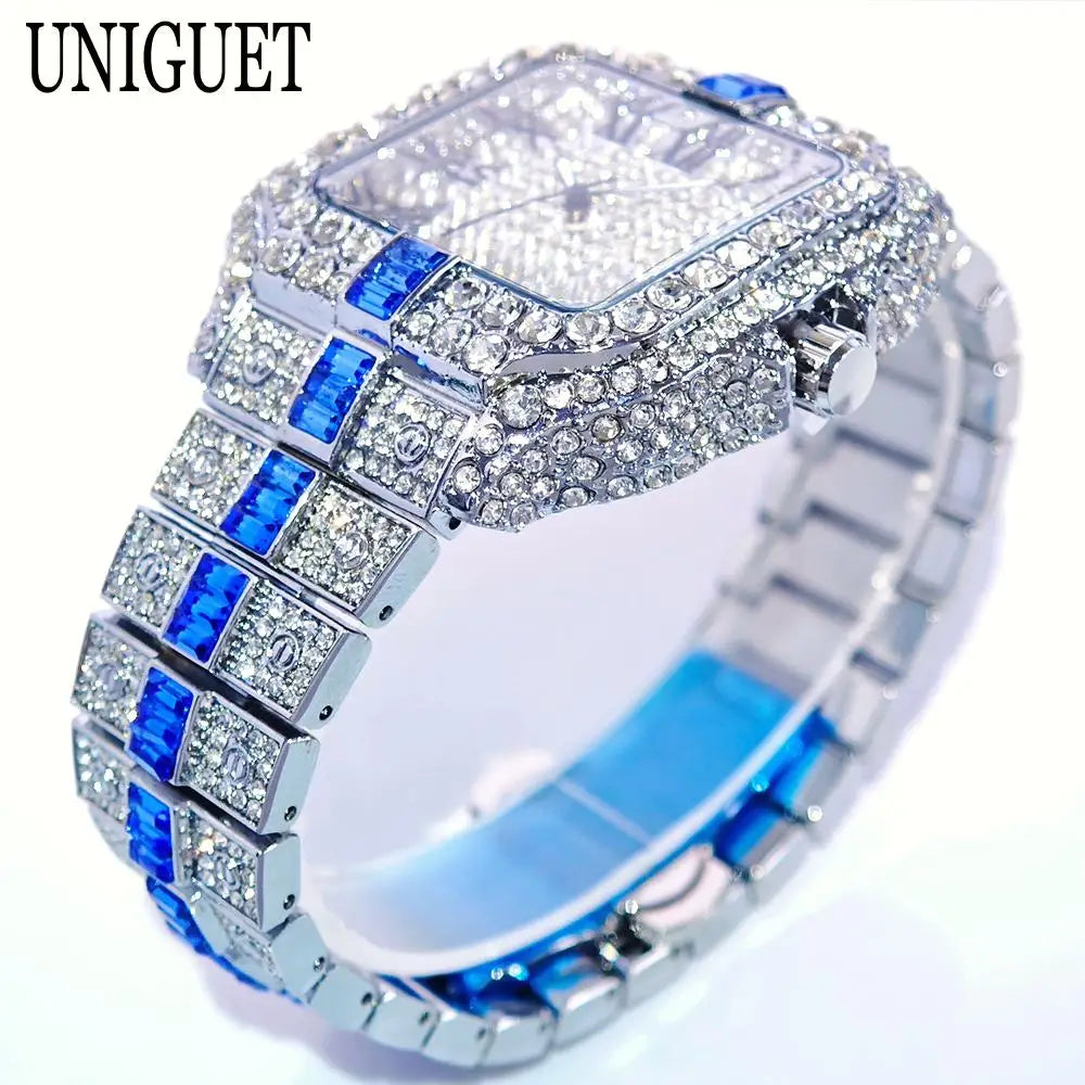 Montres de luxe en diamant rouge pour hommes, marque ummy GUET, Hip Hop, glacé, bling, bijoux, montre-bracelet, mode, étanche, horloges à quartz carrées