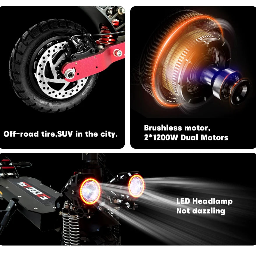 High Powered Off-road Two Wheel Dual Hub 2400w Escooter Scooter Electric Folded Scooters 48v Dual Motor Double Spring Suspension