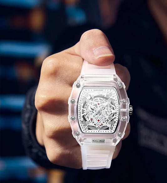 UTHAI BK134 montre à la mode pour hommes en forme de baril montre à quartz étanche transparente horloge de sport montres cadeaux pour homme