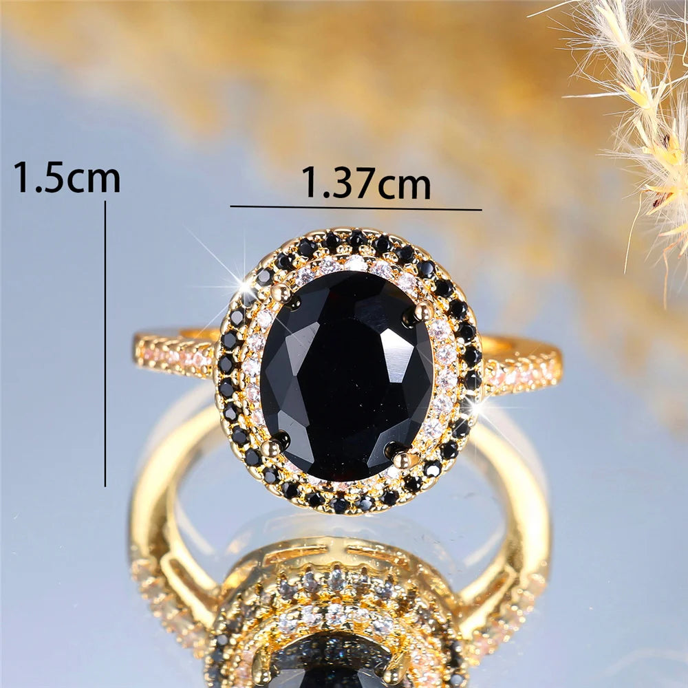 Bagues ovales de luxe en pierre de Zircon noir pour femmes, Vintage, couleur argent, bracelet de mariage, bijoux de mariée, cadeau de fiançailles