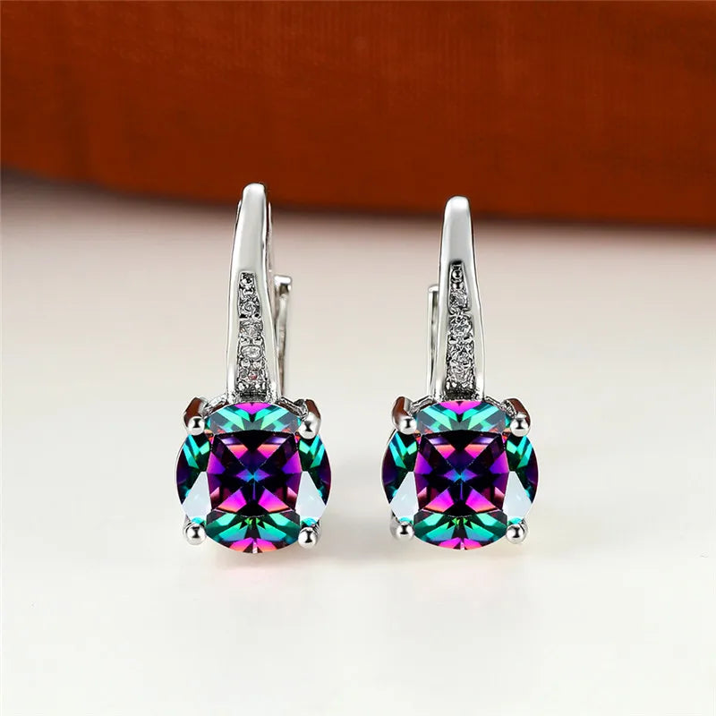 Boucles d'oreilles rondes en pierre blanche pour femmes, bijoux de mariage, cristal, classique, argent, document, femme, luxe