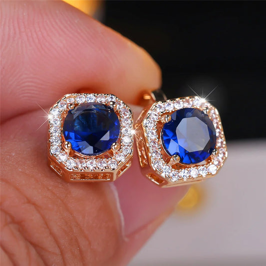 Boucles d'oreilles clip rondes en pierre de cristal pour femmes, bijoux simples, cadeaux de mode, or rose, argent, document blanc, vert, bleu