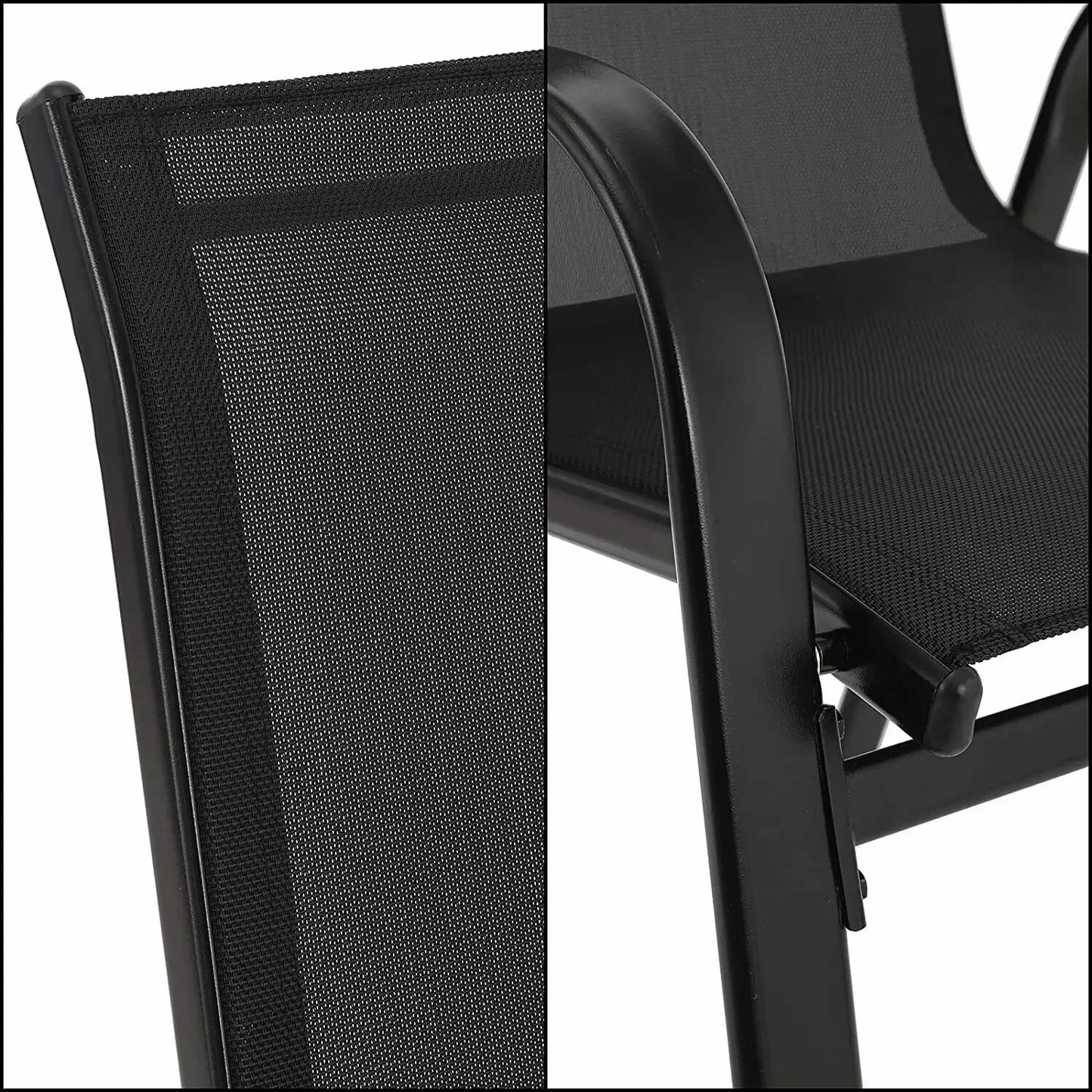 4 pièces chaises de jardin acier-fer + tissu Casseline pliant dossier haut chaise de balcon chaise de Camping sièges extérieurs groupe noir