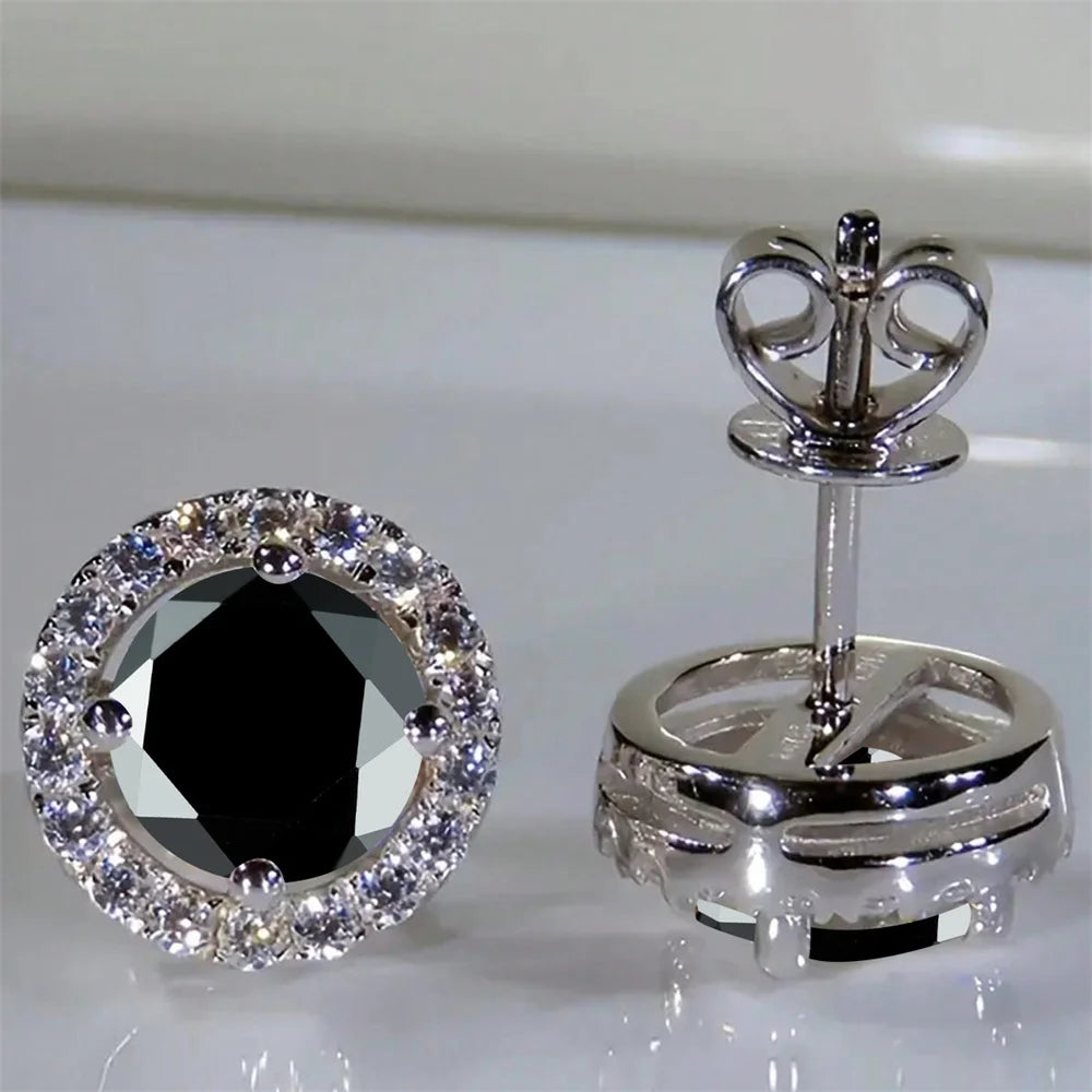 Boucles d'oreilles classiques en pierre ronde à quatre griffes pour femmes, cristal arc-en-ciel, Zircon multicolore, couleur argent, bijoux de fiançailles
