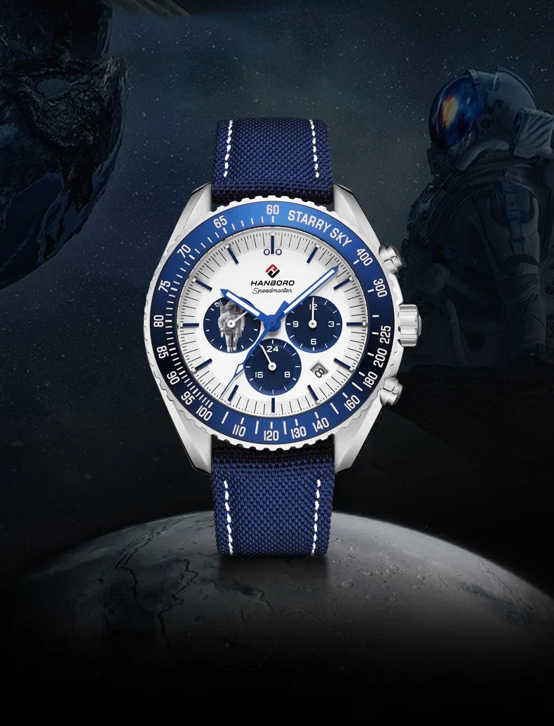 HANBORO Herren-Automatikuhr, Luxusuhren, Militär, mechanische Armbanduhr, 50 m wasserdicht, Nylonarmband, Monat, Woche, Datum, 24 Stunden