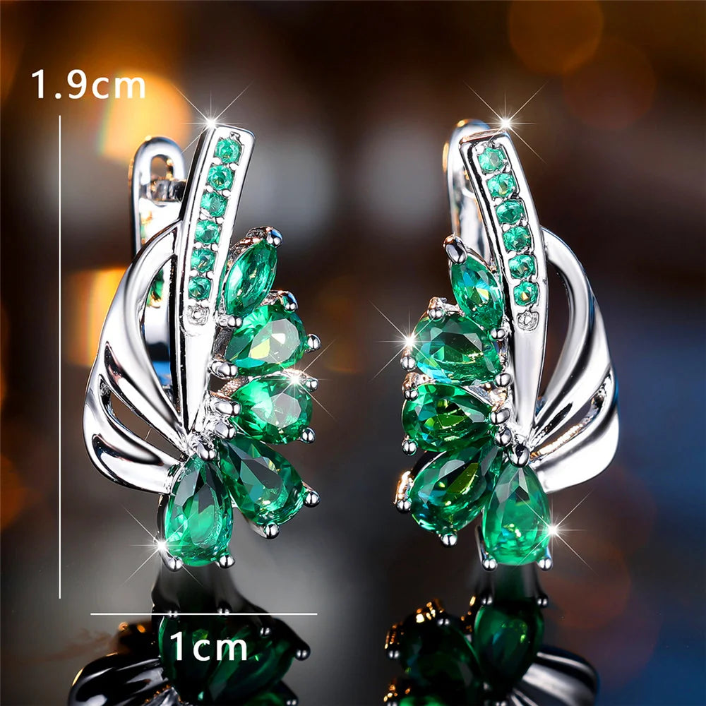 Boucles d'oreilles clip en pierre pour femme, bijoux de mariage, breloque, document doré, couleur verte, luxe