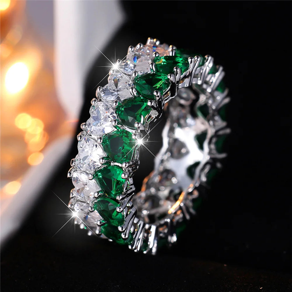 Bague de Luxe en Forme de Cœur pour Femme, Blanc, Vert, Rouge, Vintage, en Argent, pour Document de Mariage, pour Patients