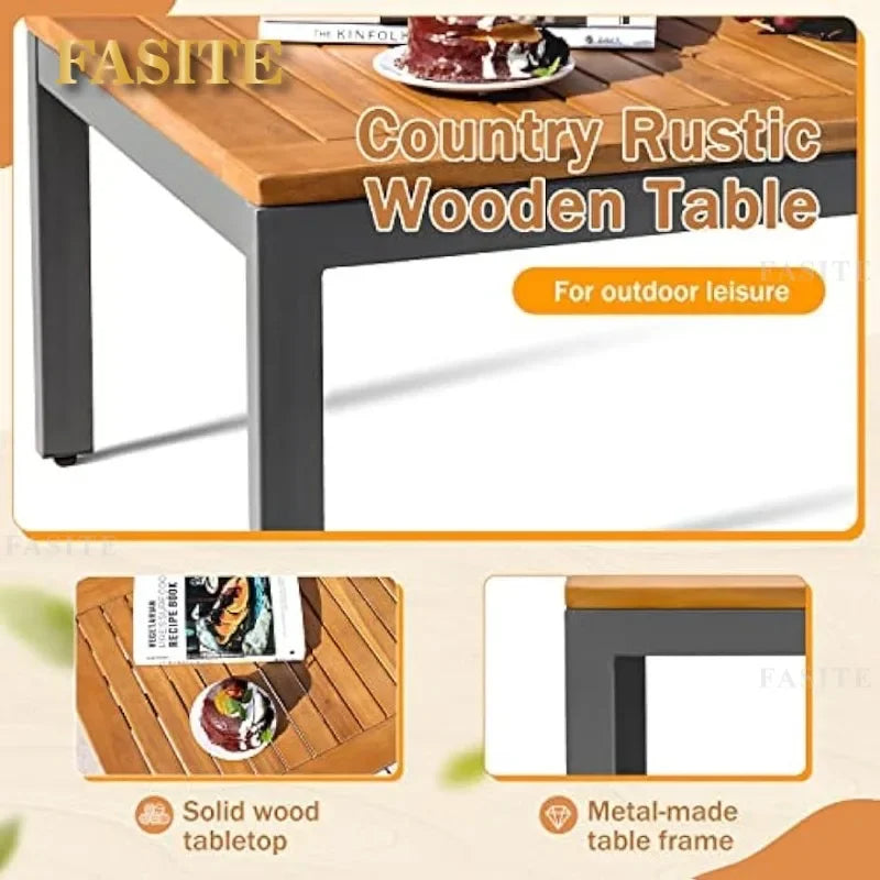 Ensemble de Conversation de salon de Patio, meubles 4 pièces, accoudoir et plateau de Table en bois massif, coussin imperméable épais Anti-chute, Beige