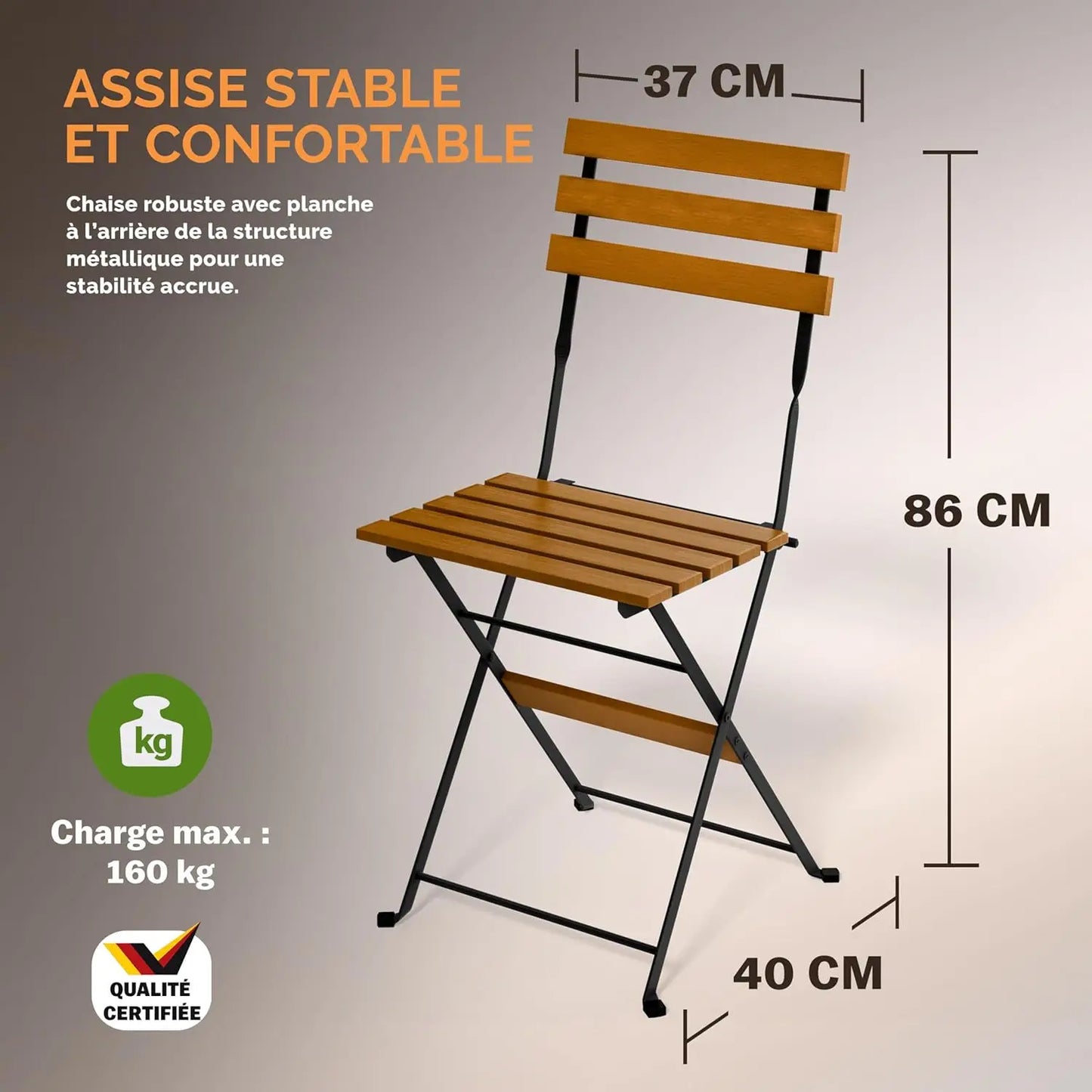 Ensemble de meubles de balcon, 1 table et 2 chaises pliantes en bois d'acacia pour l'extérieur, ensemble de meubles de patio de jardin
